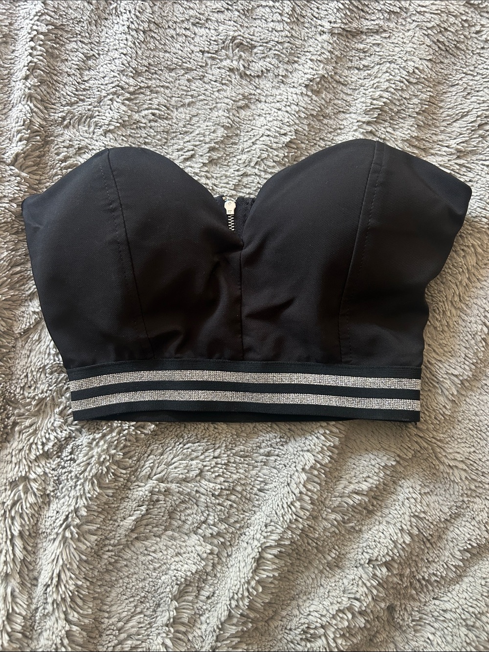 Black Strapless Bustier Top with Silver Stripe Band- REVOLVE